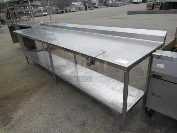 One Stainless Steel Table With Stainless Under Shelf, 10lb Can opener BRACKET ONLY, And Back Splash. 120X30X39.5 - Image 2 of 3