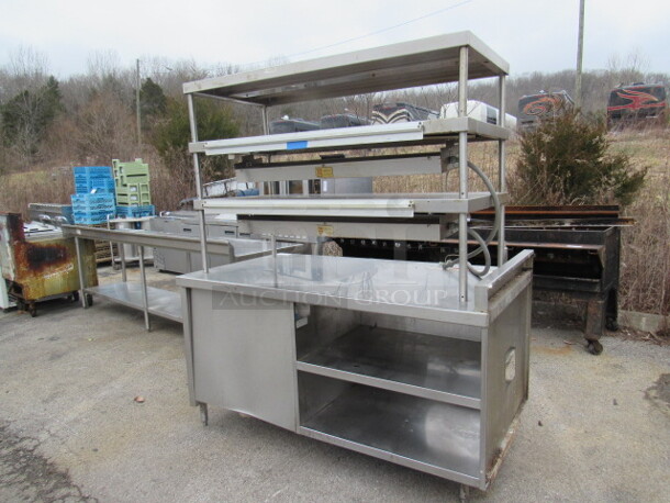 One GREAT Stainless Steel Work Table With 2 Stainless Under Shelves, 3 Stainless Over Shelves, 2 Ticket Rails, And 2 Marshall Heat Lamps. 208 Volt. 66X36X76.5 - Image 2 of 2