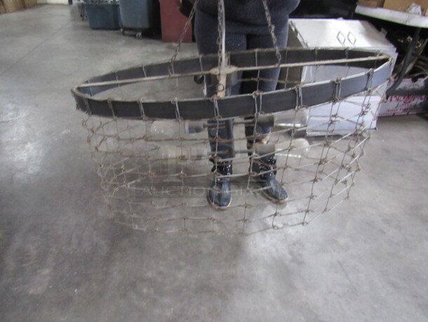 One Industrial Look Rustic Hanging Light Fixture With 4 Bulbs And Chain Link Fence. 36X16X18 - Image 1 of 3