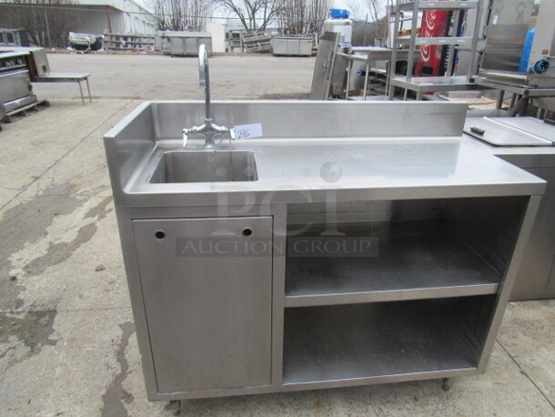 One Stainless Steel Table With Sink, Faucet, And 2 Stainless Under Shelves, Left Side And Back Splash. 48X20X42 - Image 1 of 1