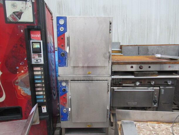 One Stainless Steel 2 Door American Cook System Dual Steamer. 25X27X68. Working When Removed.