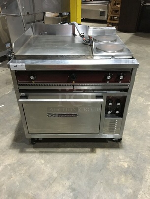 Southbend Commercial Electric Powered Flat Griddle! With 2 Right Side Hot Plates! With Full Size Oven Underneath! All Stainless Steel! On Casters! - Image 1 of 12