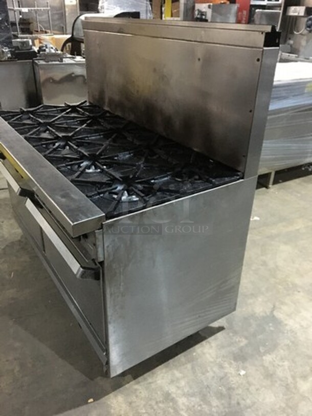 All Stainless Steel Natural Gas Powered 10 Burner Stove! With 2 Full Size Ovens Underneath! With Backsplash! On Commercial Casters! - Image 2 of 10