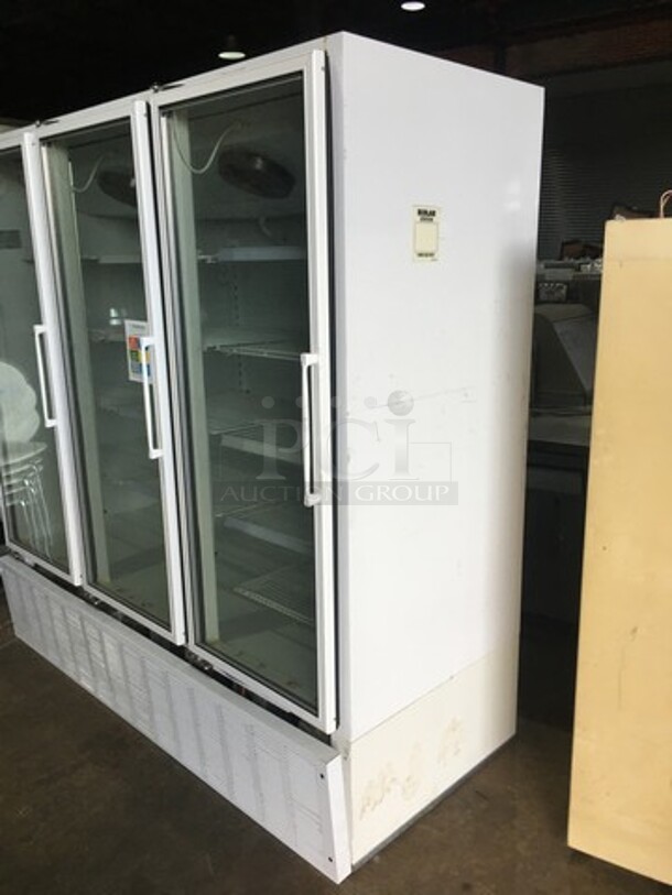 Master Bilt Commercial 3 Door Reach In Freezer Merchandiser! With Poly Coated Racks! Model BLG74HD Serial 014100! 115/208/230V 1Phase!
 - Image 2 of 10