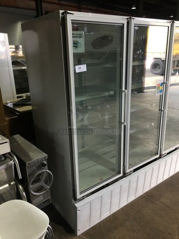 Master Bilt Commercial 3 Door Reach In Freezer Merchandiser! With Poly Coated Racks! Model BLG74HD Serial 014100! 115/208/230V 1Phase!
 - Image 3 of 10
