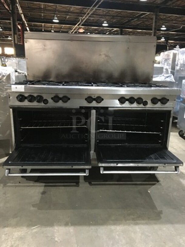 All Stainless Steel Natural Gas Powered 10 Burner Stove! With 2 Full Size Ovens Underneath! With Backsplash! On Commercial Casters! - Image 7 of 10