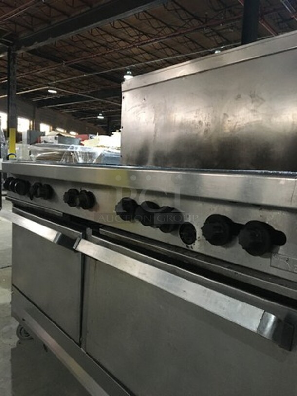 All Stainless Steel Natural Gas Powered 10 Burner Stove! With 2 Full Size Ovens Underneath! With Backsplash! On Commercial Casters! - Image 9 of 10