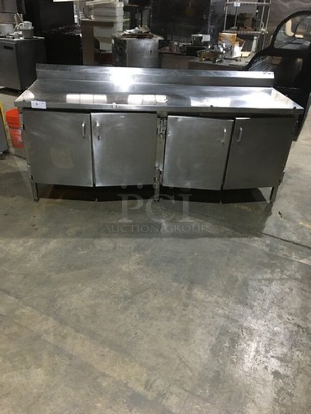 Amtekco Commercial Work/Prep Table! With Backsplash! With 4 Door Underneath Storage Space! All Stainless Steel! On Legs!