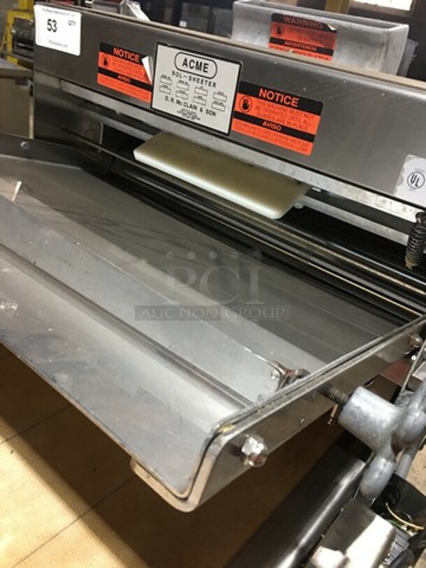 Acme Commercial Floor Style Heavy Duty Dough Sheeter! All Stainless Steel! Model 88 Serial 15139! 115V 1Phase! On Casters! - Image 7 of 9