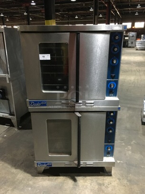 WOW! Duke Double Stacked Natural Gas Powered Heavy Duty Convection Oven! 6/13 Edition! With One View Through Door & One Solid Door! With Metal Racks! On Legs! 2 X Your Bid! Makes One Unit!