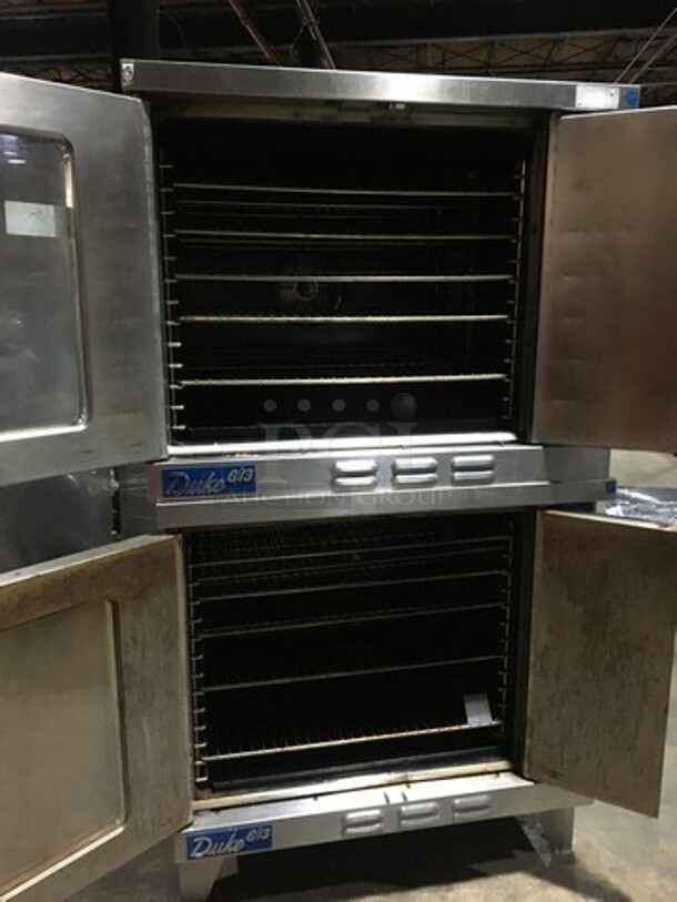 WOW! Duke Double Stacked Natural Gas Powered Heavy Duty Convection Oven! 6/13 Edition! With One View Through Door & One Solid Door! With Metal Racks! On Legs! 2 X Your Bid! Makes One Unit! - Image 5 of 9