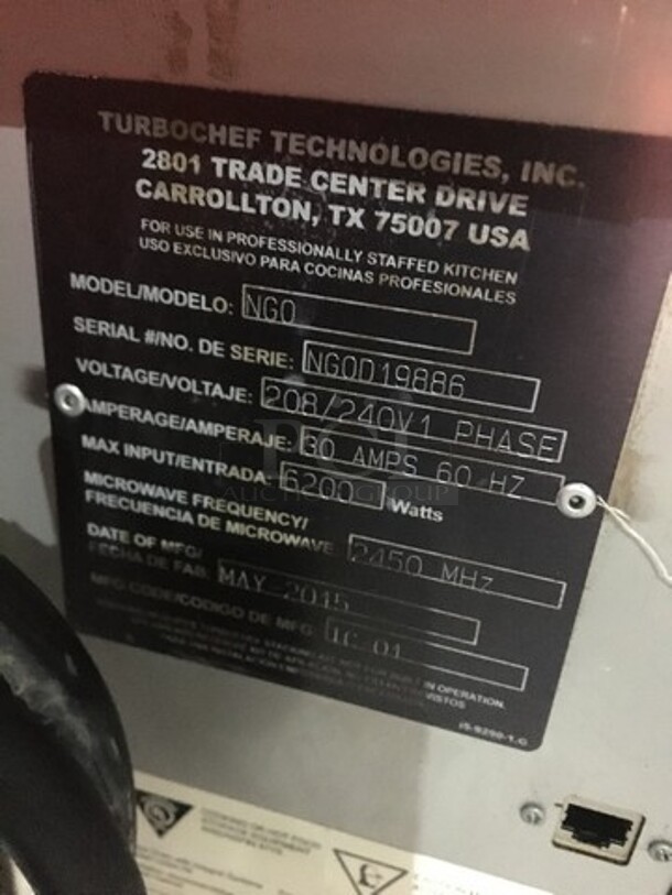 NICE! 2015 Turbo Chef Commercial Countertop Turbo Oven! Model NGO Serial NGOD19886! 208/240V 1Phase! On Legs!
 - Image 8 of 9