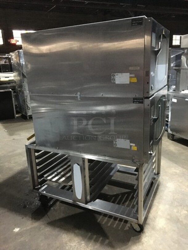 Belshaw Adamatic Commercial Electric Powered Dual Combi Oven! With View Through Doors! With Pan Racks Underneath! All Stainless Steel! Model FG189UZ84 Serial 2000003710FA032620! 2 X Your Bid! Makes One Unit! On Casters! - Image 2 of 11