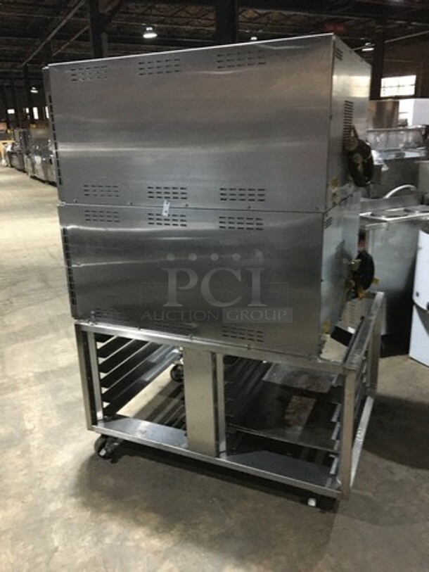 Belshaw Adamatic Commercial Electric Powered Dual Combi Oven! With View Through Doors! With Pan Racks Underneath! All Stainless Steel! Model FG189UZ84 Serial 2000003710FA032620! 2 X Your Bid! Makes One Unit! On Casters! - Image 3 of 11