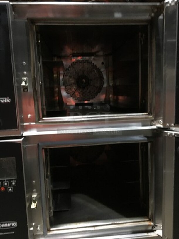 Belshaw Adamatic Commercial Electric Powered Dual Combi Oven! With View Through Doors! With Pan Racks Underneath! All Stainless Steel! Model FG189UZ84 Serial 2000003710FA032620! 2 X Your Bid! Makes One Unit! On Casters! - Image 5 of 11