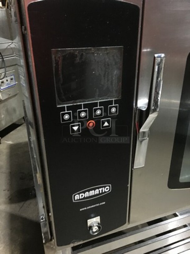 Belshaw Adamatic Commercial Electric Powered Dual Combi Oven! With View Through Doors! With Pan Racks Underneath! All Stainless Steel! Model FG189UZ84 Serial 2000003710FA032620! 2 X Your Bid! Makes One Unit! On Casters! - Image 7 of 11
