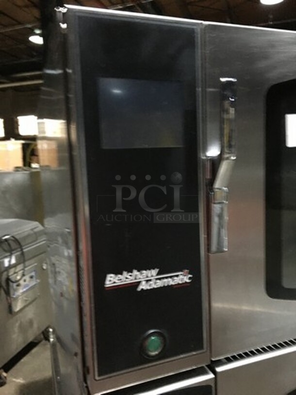 Belshaw Adamatic Commercial Electric Powered Dual Combi Oven! With View Through Doors! With Pan Racks Underneath! All Stainless Steel! Model FG189UZ84 Serial 2000003710FA032620! 2 X Your Bid! Makes One Unit! On Casters! - Image 8 of 11