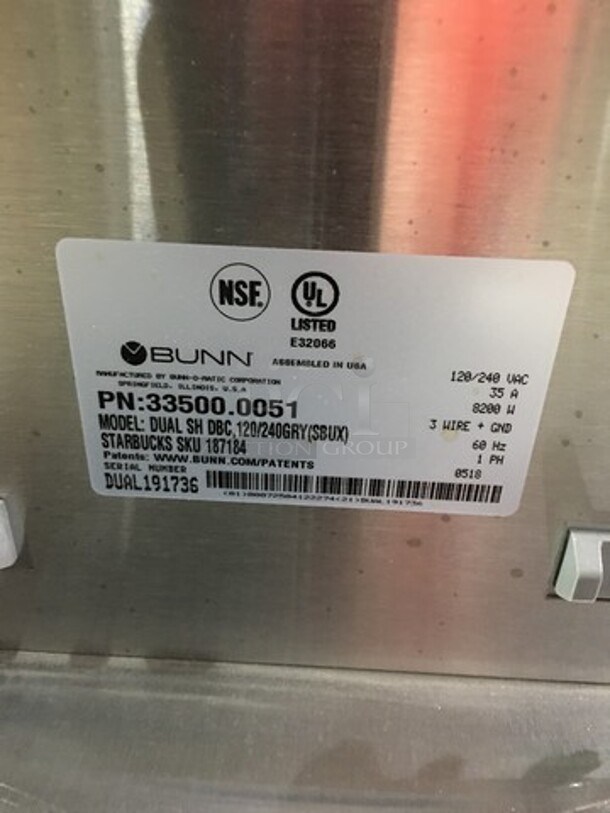 Bunn Commercial Countertop Dual Coffee Brewing Machine! All Stainless Steel! Model DUALSHDBC Serial DUAL191736! 120/208V 1Phase! - Image 7 of 8
