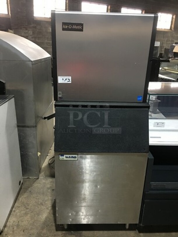Ice-O-Matic Commercial Ice Making Machine! On Ice Bin! All Stainless Steel! Model ICE1006HW5 Serial 15061280011111! 208/230V! On Legs! 2 X Your Bid! Makes One Unit!