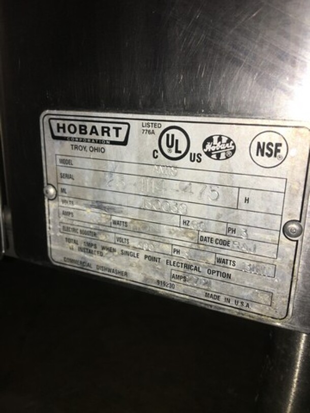 Wow! Hobart Commercial Upright Pass Through Dishwasher! All Stainless Steel! Model AM15 Serial 231114475! 3Phase! On Legs! - Image 8 of 9