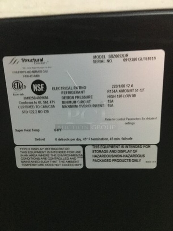 Structural Concepts Commercial Refrigerated Open Grab-N-Go/Display Case Combo! With 2 Sliding Rear Doors! On Commercial Casters! Model SBZ6652DR Serial 0912380GU318110 ! 220V 1Phase! - Image 10 of 10