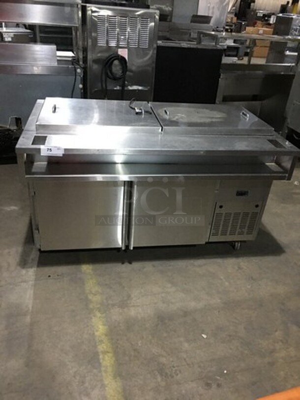 Wasserstrom Commercial Refrigerated Sandwich Prep Table! With 2 Door Underneath Storage Space! All Stainless Steel! Serial 2875! 120V! On Commercial Casters!