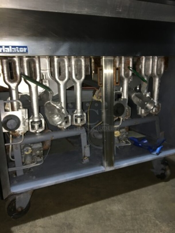 JC Pitman Frialator Commercial Natural Gas Powered Dual Deep Fat Fryer! With 4 Metal Frying Baskets! With Backsplash! All Stainless Steel! Model 142S Serial 8592Y50086SN! On Casters! - Image 7 of 9