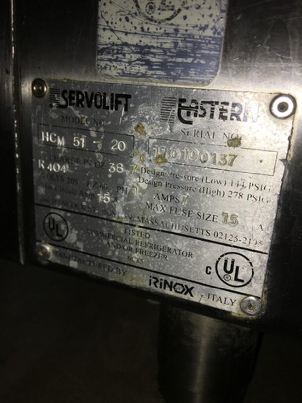 Servolift Eastern Stainless Steel Under The Counter Blast Chiller! Model HCM5120 Serial 110100137! 208V 1Phase! On Legs!
 - Image 7 of 8