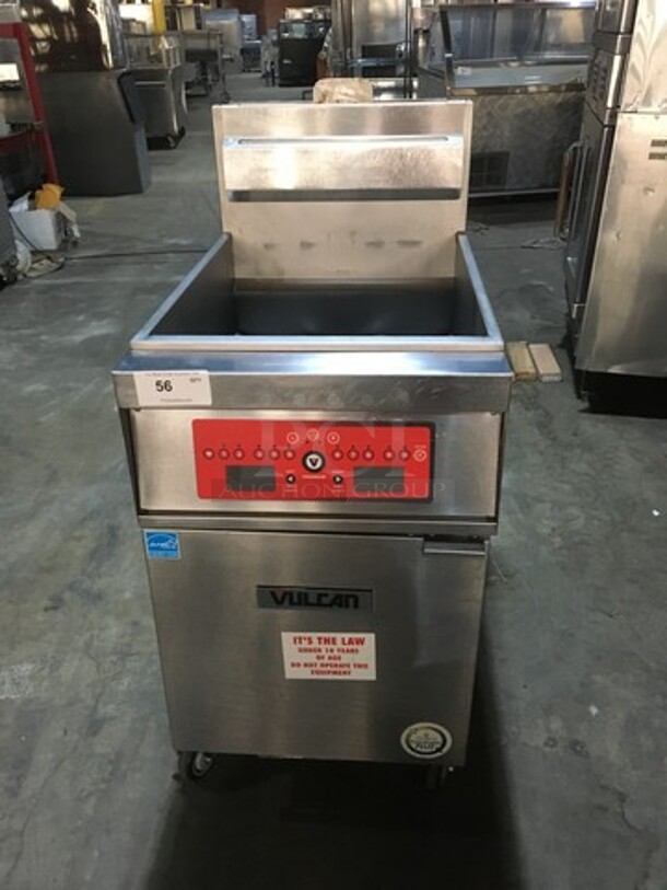 Vulcan Commercial Natural Gas Powered Deep Fat Fryer! All Stainless Steel! With Digital Touch Controls! Model 1VK85CF1OR Serial 650178559! 120V 1Phase! On Casters!