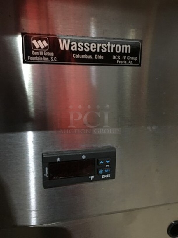 Wasserstrom Commercial Refrigerated Sandwich Prep Table! With 2 Door Underneath Storage Space! All Stainless Steel! Serial 2875! 120V! On Commercial Casters! - Image 10 of 11