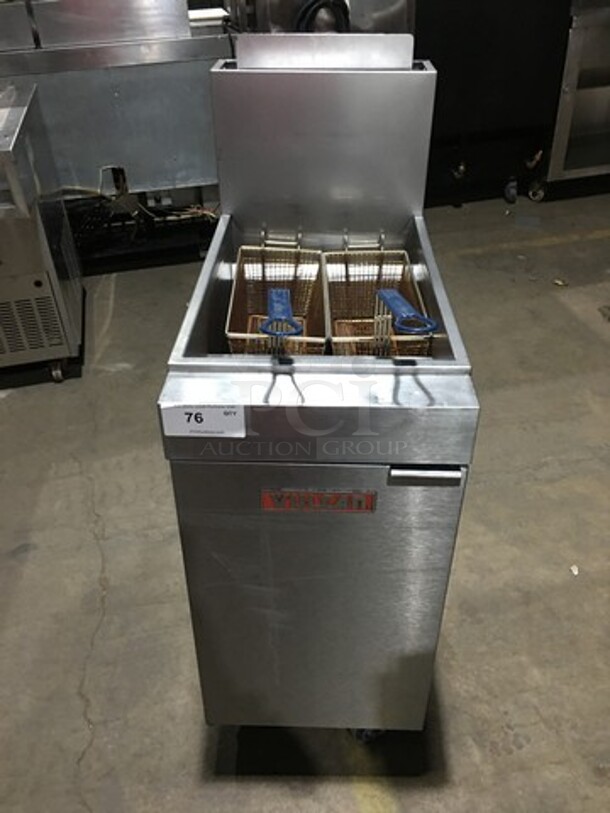 Vulcan Commercial Natural Gas Powered Deep Fat Fryer! With 4 Burners! With Backsplash! With 2 Metal Frying Baskets! All Stainless Steel! On Casters!