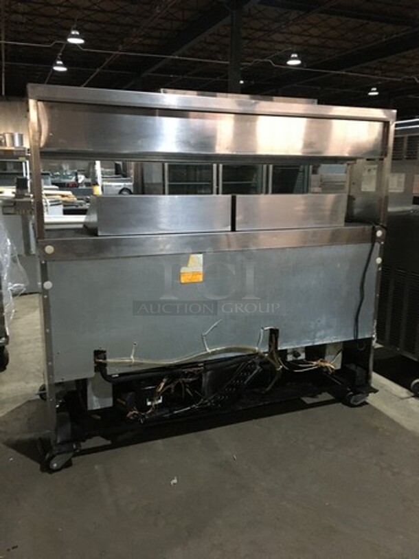 Delfield Commercial Refrigerated Sandwich Prep Table! With 4 Drawers Underneath! With Overhead Storage Shelves! With Commercial Cutting Board! All Stainless Steel! On Casters! - Image 4 of 10