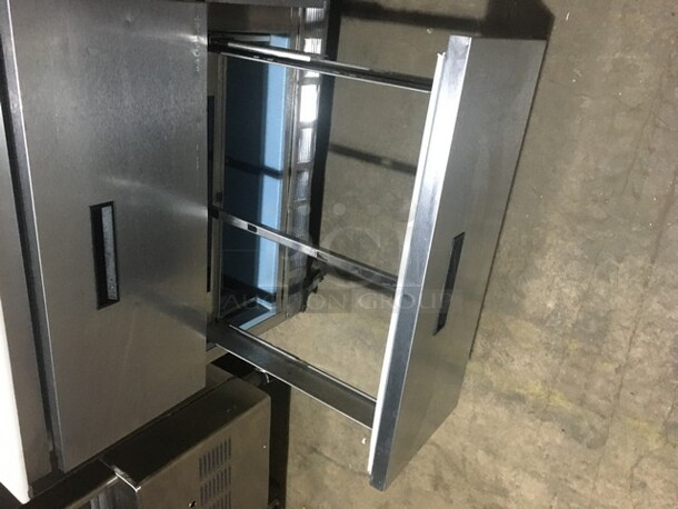 Delfield Commercial Refrigerated Sandwich Prep Table! With 4 Drawers Underneath! With Overhead Storage Shelves! With Commercial Cutting Board! All Stainless Steel! On Casters! - Image 6 of 10