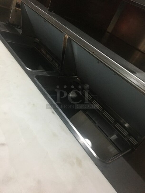 Delfield Commercial Refrigerated Sandwich Prep Table! With 4 Drawers Underneath! With Overhead Storage Shelves! With Commercial Cutting Board! All Stainless Steel! On Casters! - Image 7 of 10