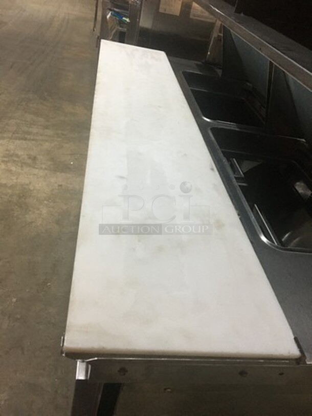 Delfield Commercial Refrigerated Sandwich Prep Table! With 4 Drawers Underneath! With Overhead Storage Shelves! With Commercial Cutting Board! All Stainless Steel! On Casters! - Image 8 of 10