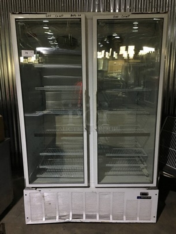 Master Bilt Commercial 2 Door Reach In Freezer Merchandiser! With Poly Coated Racks! Model BLG48HD Serial 120284! 115/208/230V 1Phase!