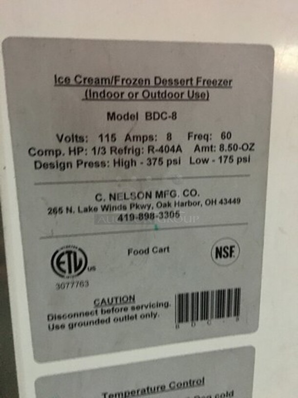 C. Nelson Stainless Steel Commercial Floor Style Flip Top Dipping Cabinet! Model BDC8! 115V! - Image 8 of 9