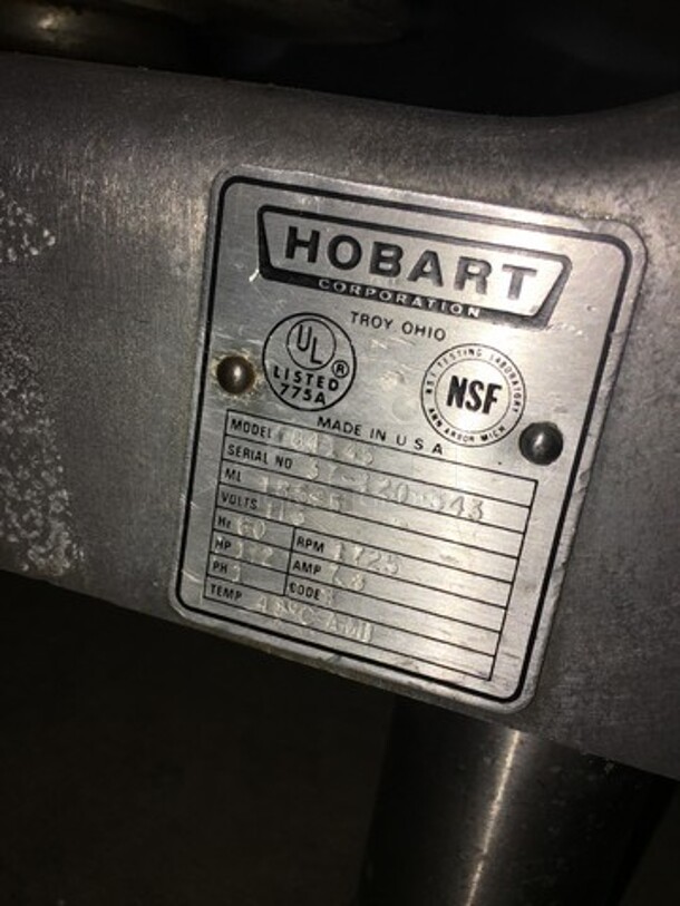 Hobart Countertop Commercial Buffalo Chopper! All Stainless Steel! Model 84145 Serial 37120543! 115V 1Phase! On Legs!
 - Image 9 of 10