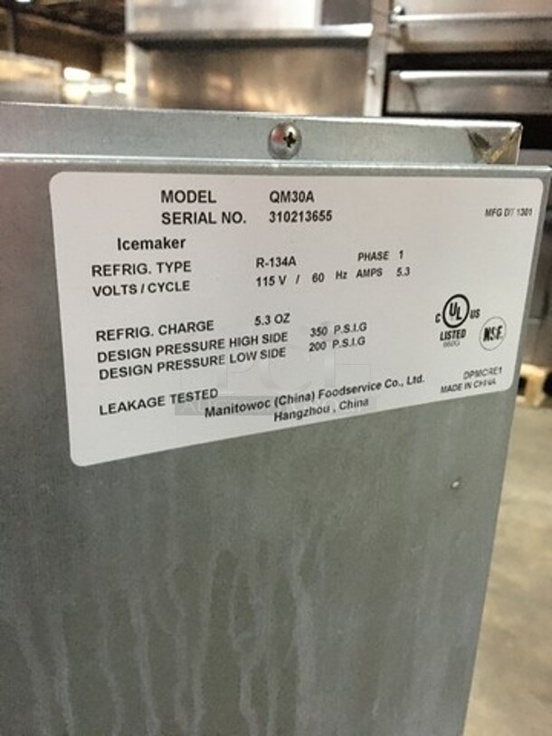 Manitowoc Commercial Under The Counter Ice Making Machine! Model QM30A Serial 310213655! 115V 1Phase! On Legs!
 - Image 5 of 8