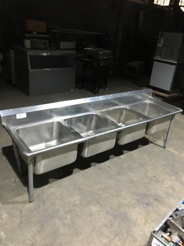 All Stainless Steel 4 Compartment Sink! With Backsplash! On Legs! - Image 1 of 8
