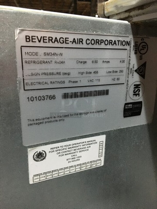 Beverage Air Commercial 1 Sided Milk Cooler! All Stainless Steel! Model SM34NW Serial 10103766! 115V 1Phase! On Commercial Casters! - Image 8 of 10