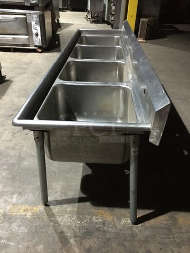 All Stainless Steel 4 Compartment Sink! With Backsplash! On Legs! - Image 3 of 8