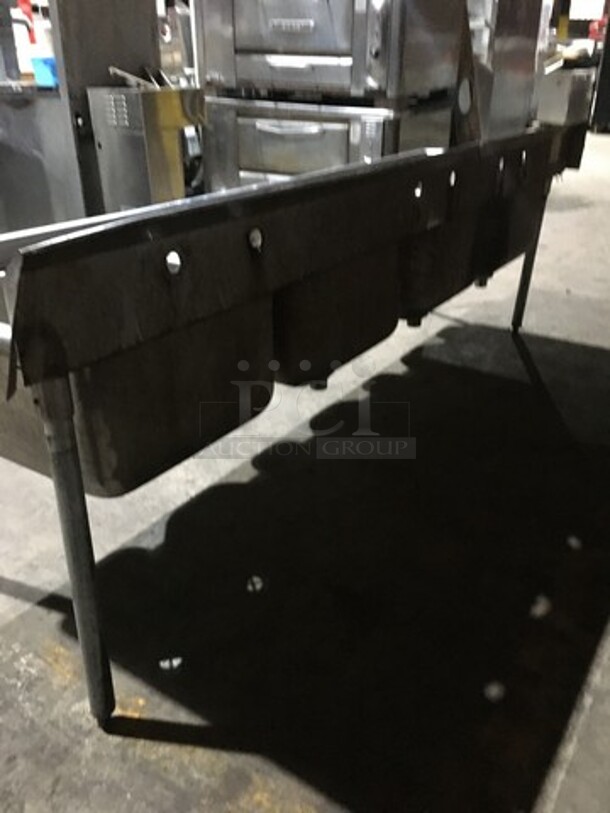 All Stainless Steel 4 Compartment Sink! With Backsplash! On Legs! - Image 4 of 8
