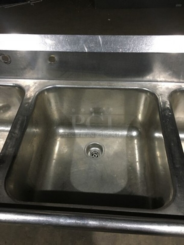 All Stainless Steel 4 Compartment Sink! With Backsplash! On Legs! - Image 6 of 8