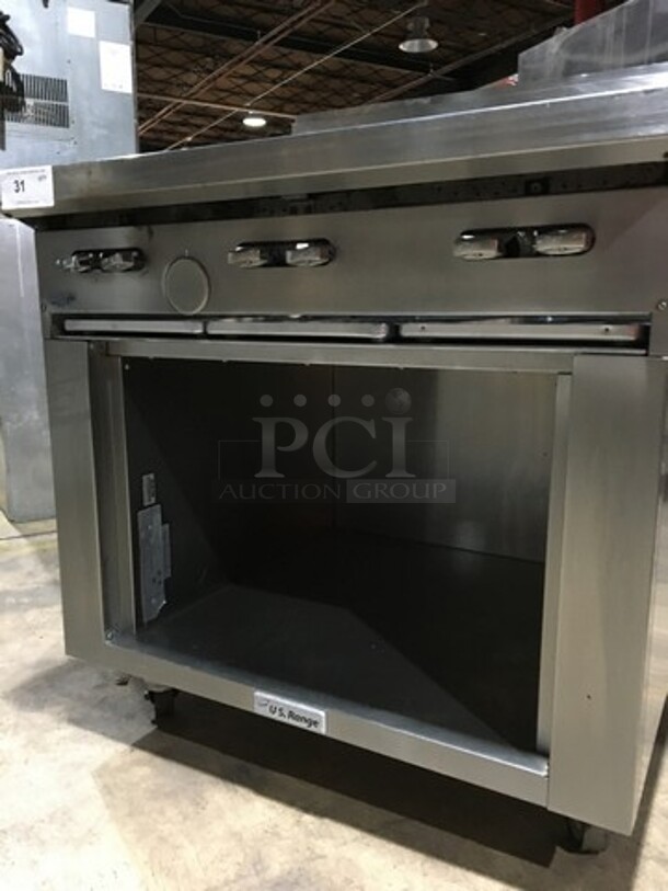 Garland Commercial Natural Gas Powered 6 Burner Stove! With Storage Space Underneath! With Backsplash! All Stainless Steel! Model U366S Serial 1501100101834! On Commercial Casters!
 - Image 7 of 11