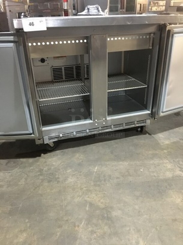 Beverage Air Commercial Mega Top Refrigerated Sandwich Prep Table! With 2 Door Underneath Storage Space! With Poly Coated Racks! All Stainless Steel! Model SPE3615M Serial 10600605! 115V 1Phase! - Image 6 of 10