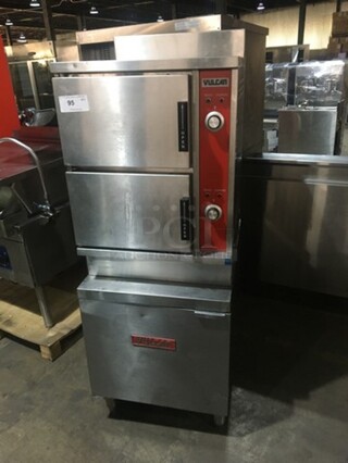 Vulcan Commercial Natural Gas Powered Dual Cabinet Steamer! All Stainless Steel! Model VSX24G171 Serial 271123508! On Legs!

