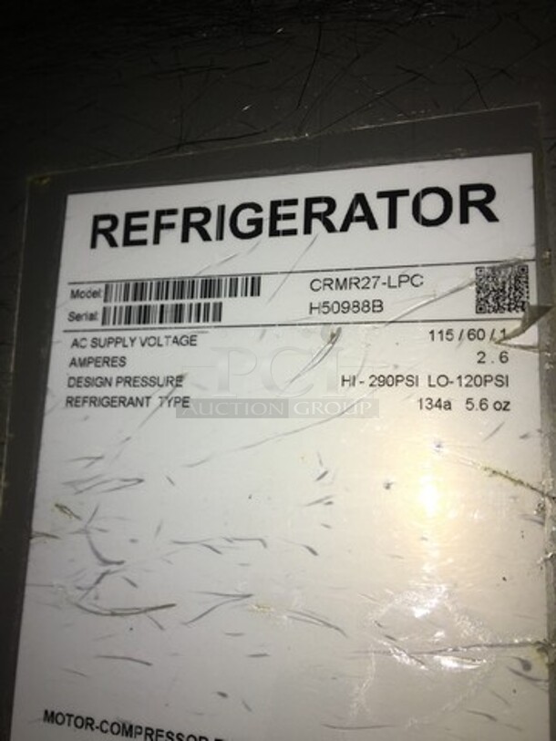 Hoshizaki Commercial Single Door Lowboy/Worktop Cooler! All Stainless Steel! Model CRMR27LPC Serial H50988B! 115V 1Phase! - Image 6 of 7