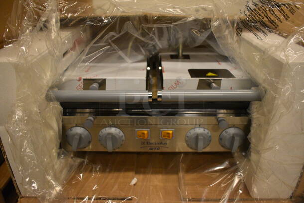 BRAND NEW! Electrolux Model DGSS-20 Stainless Steel Commercial Countertop Electric Powered Double Panini Press. 230 Volts, 1 Phase. 23x18x10 - Image 1 of 9