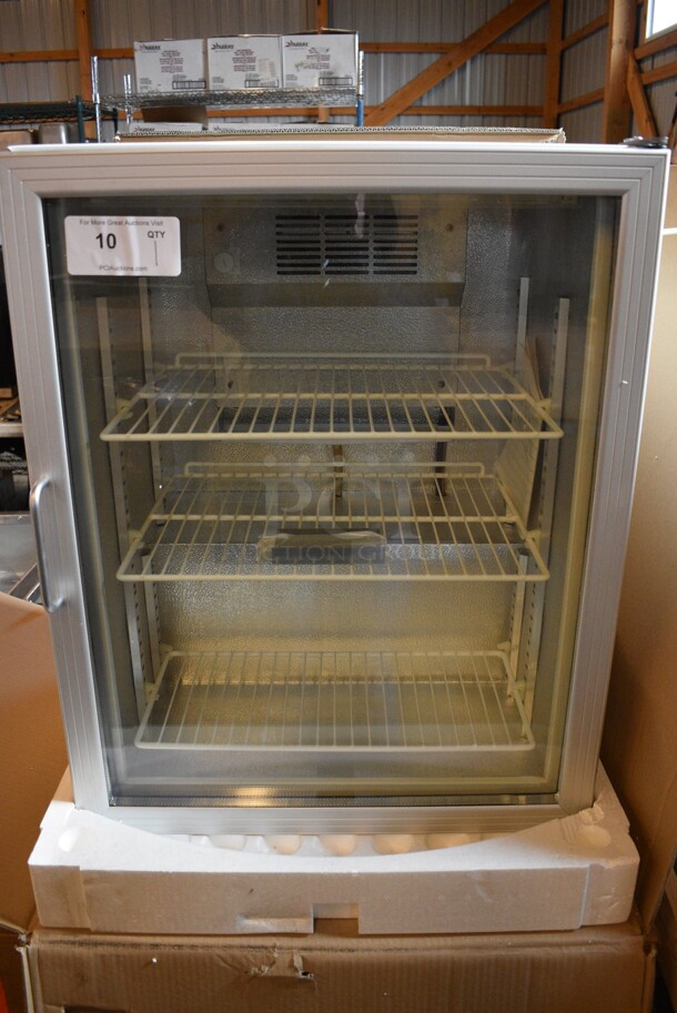 BRAND NEW! Model 130-052-10 Metal Commercial Mini Cooler Merchandiser w/ Poly Coated Racks. 115 Volts, 1 Phase. 23x21x29. Tested and Working!
